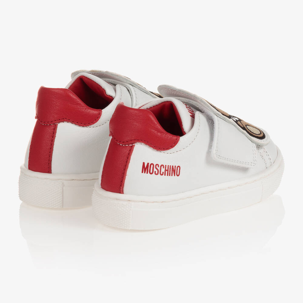 Moschino Kid Teen White Red Velcro Trainers Childrensalon Outlet
