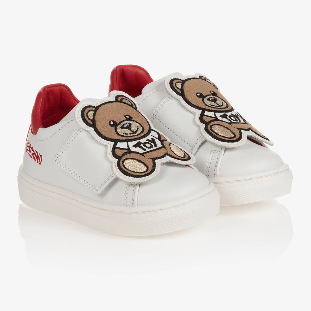 Moschino Kid-Teen - White & Red Velcro Trainers | Childrensalon