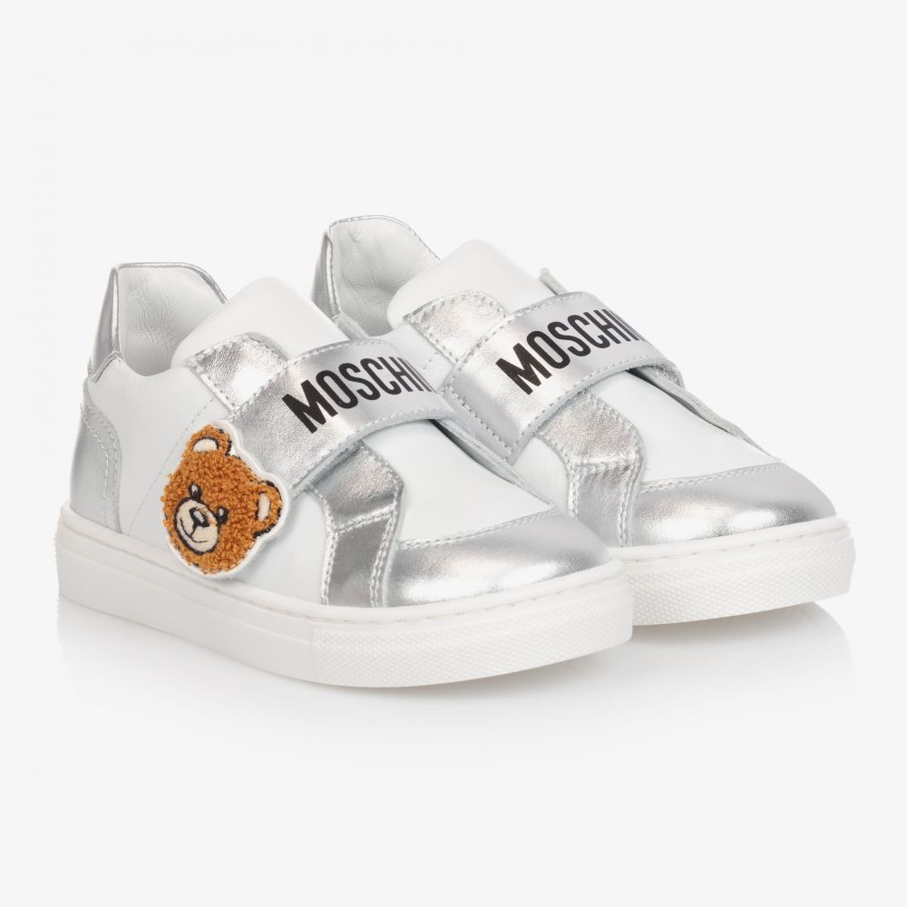 Moschino Kid-Teen - White & Silver Trainers | Childrensalon