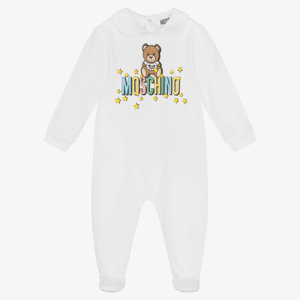 Moschino Baby - Weißer Teddybär-Baumwollstrampler | Childrensalon