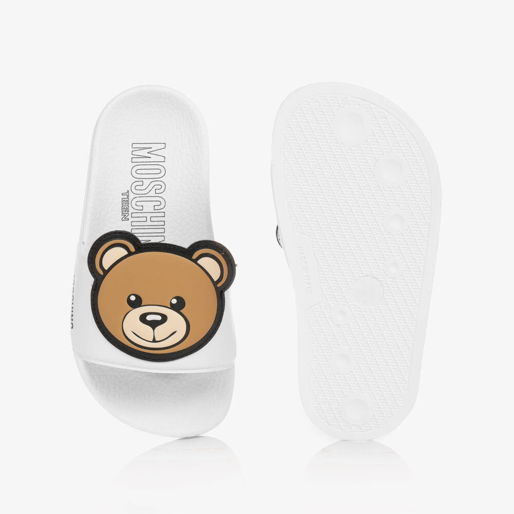 Moschino-White Teddy Bear Logo Sliders | Childrensalon Outlet