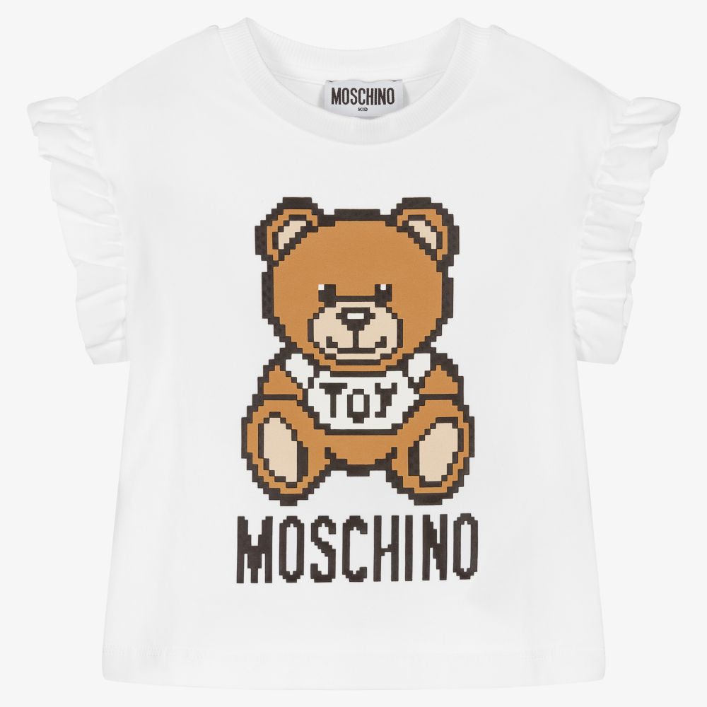 Moschino Kid-Teen - White Teddy Bear Logo T-Shirt | Childrensalon