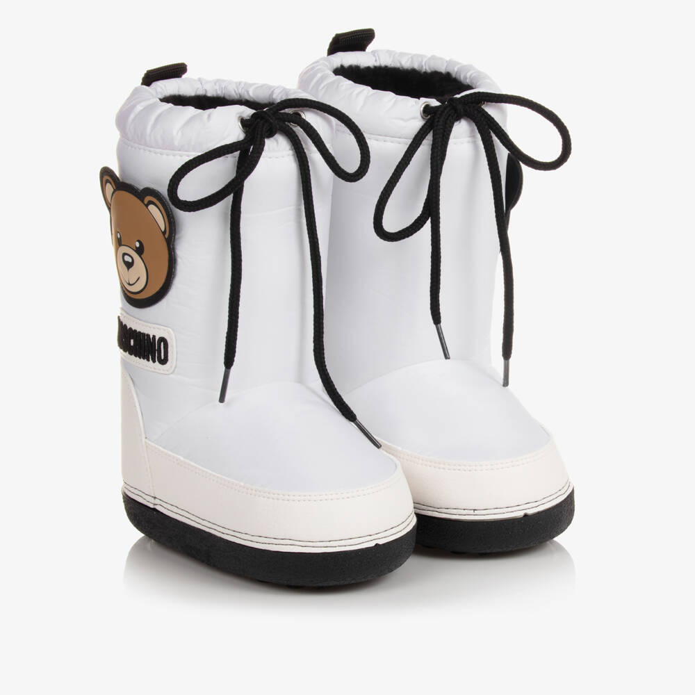 Moschino-White Teddy Bear Snow Boots | Childrensalon Outlet