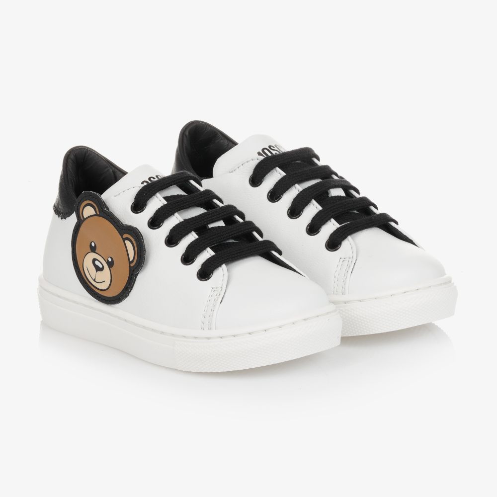 Moschino Kid-Teen - Weiße Leder-Sneakers mit Teddy | Childrensalon