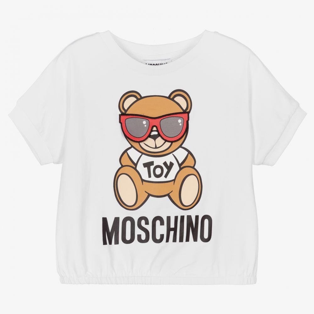 Moschino Kid-Teen - Weißes Teddy-Sonnenbrillen-T-Shirt | Childrensalon