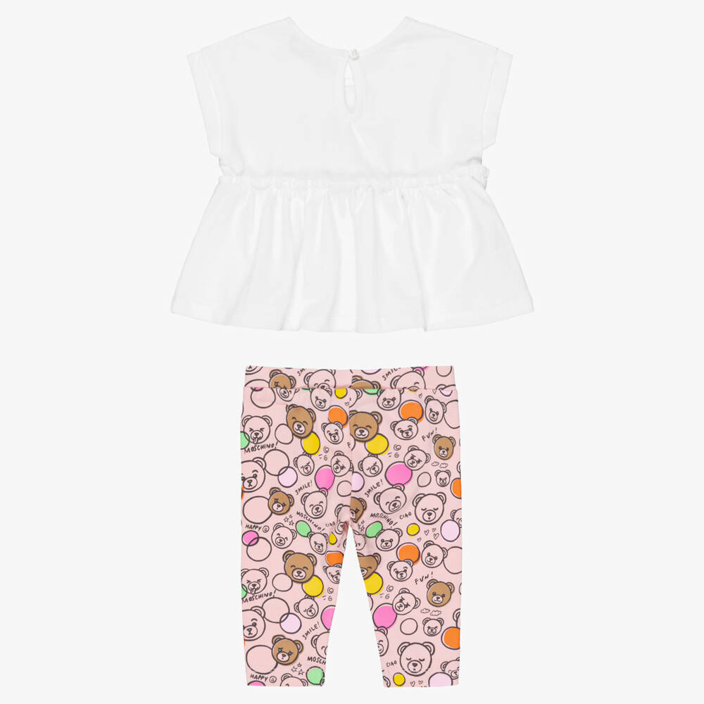 Moschino-White With Pink Bears Legging Set | Childrensalon Outlet