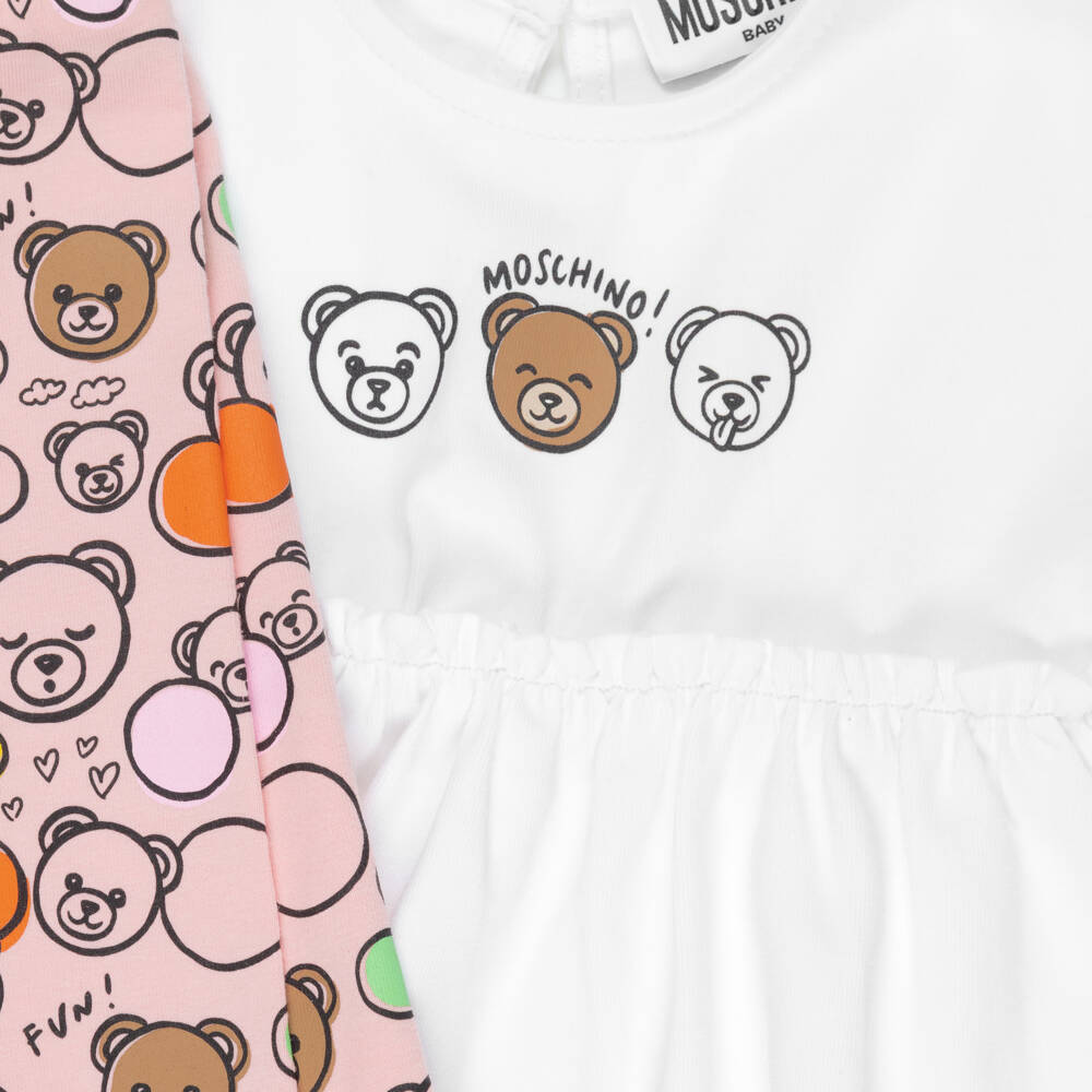 Moschino-White With Pink Bears Legging Set | Childrensalon Outlet