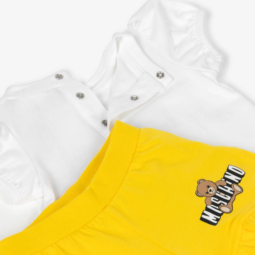 Moschino-White With Yellow Bear Logo Shorts Set | Childrensalon Outlet