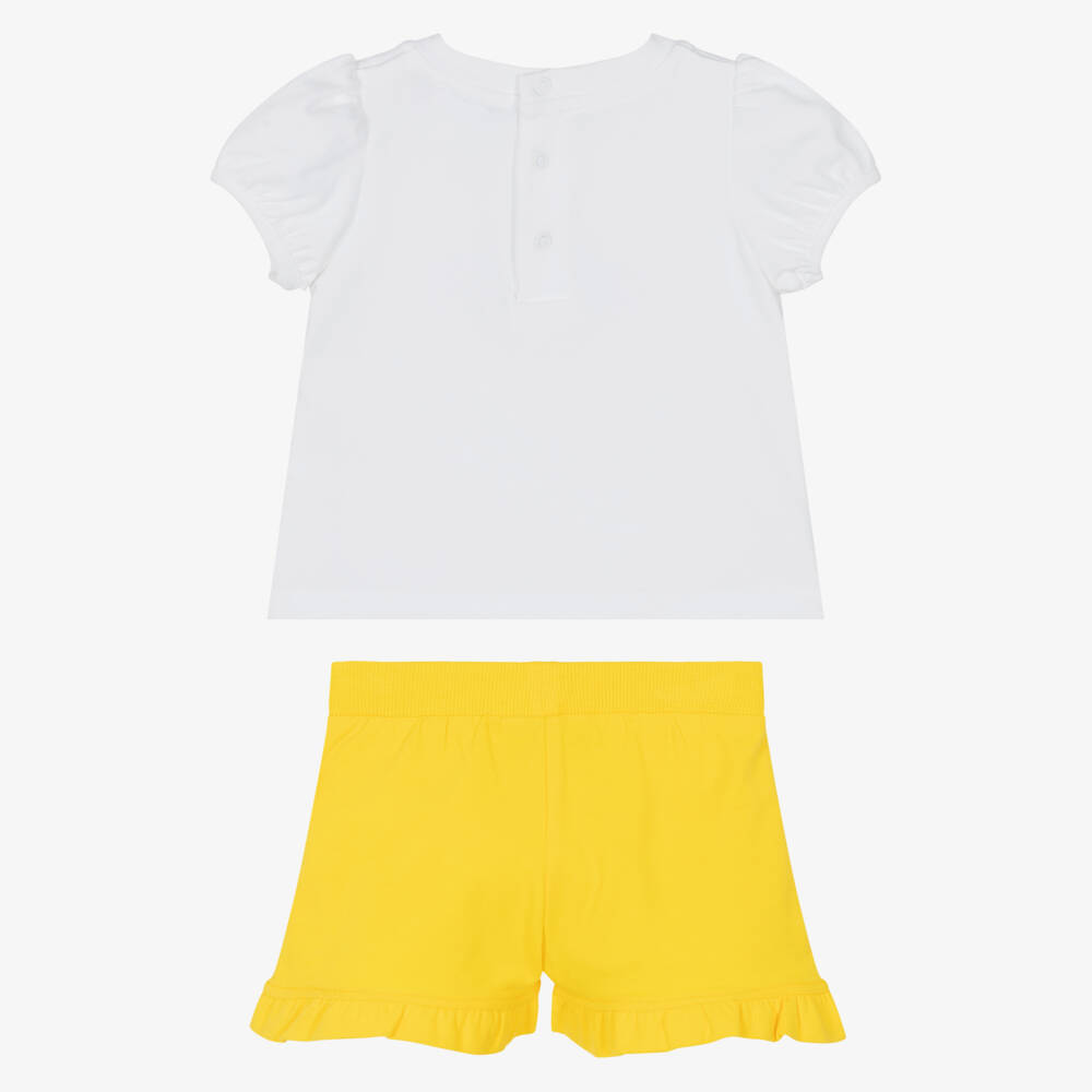 Moschino-White With Yellow Bear Logo Shorts Set | Childrensalon Outlet