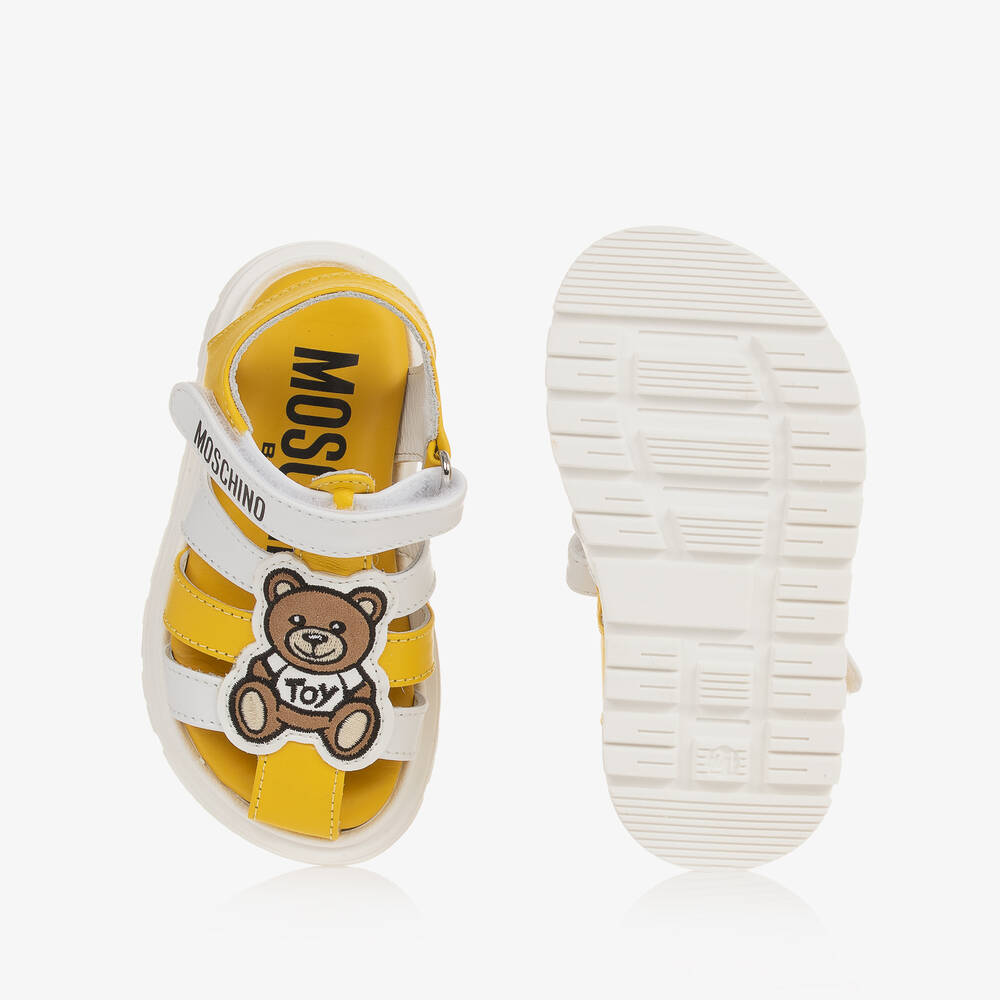 موسكينو Kid-Teen-صندل بطبعة تيدي بير جلد لون أبيض وأصفر | Childrensalon Outlet