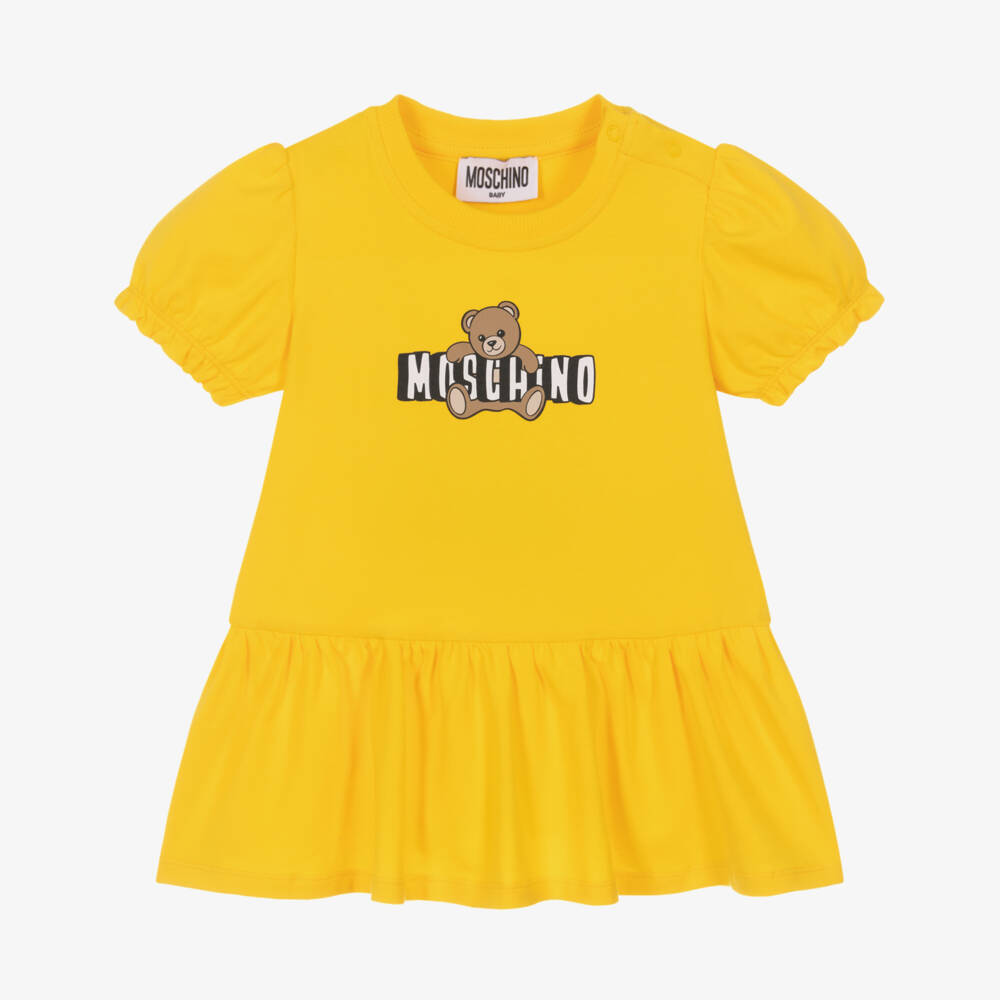Moschino-Yellow Bear Logo Jersey Dress | Childrensalon Outlet