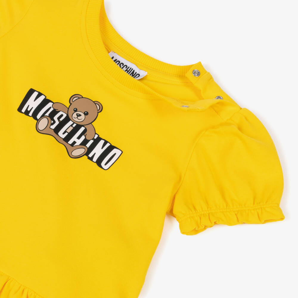 Moschino-Yellow Bear Logo Jersey Dress | Childrensalon Outlet
