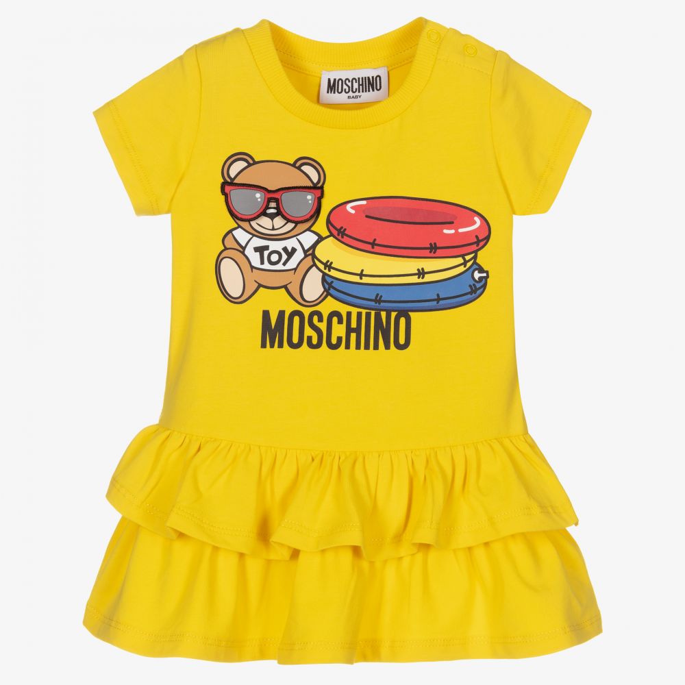 Moschino Baby-فستان أطفال بناتي قطن جيرسي لون أصفر | Childrensalon Outlet