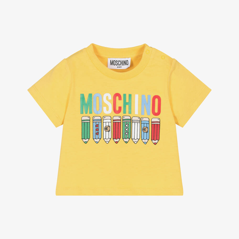 Moschino-Yellow Cotton Pencil Logo T-Shirt | Childrensalon Outlet