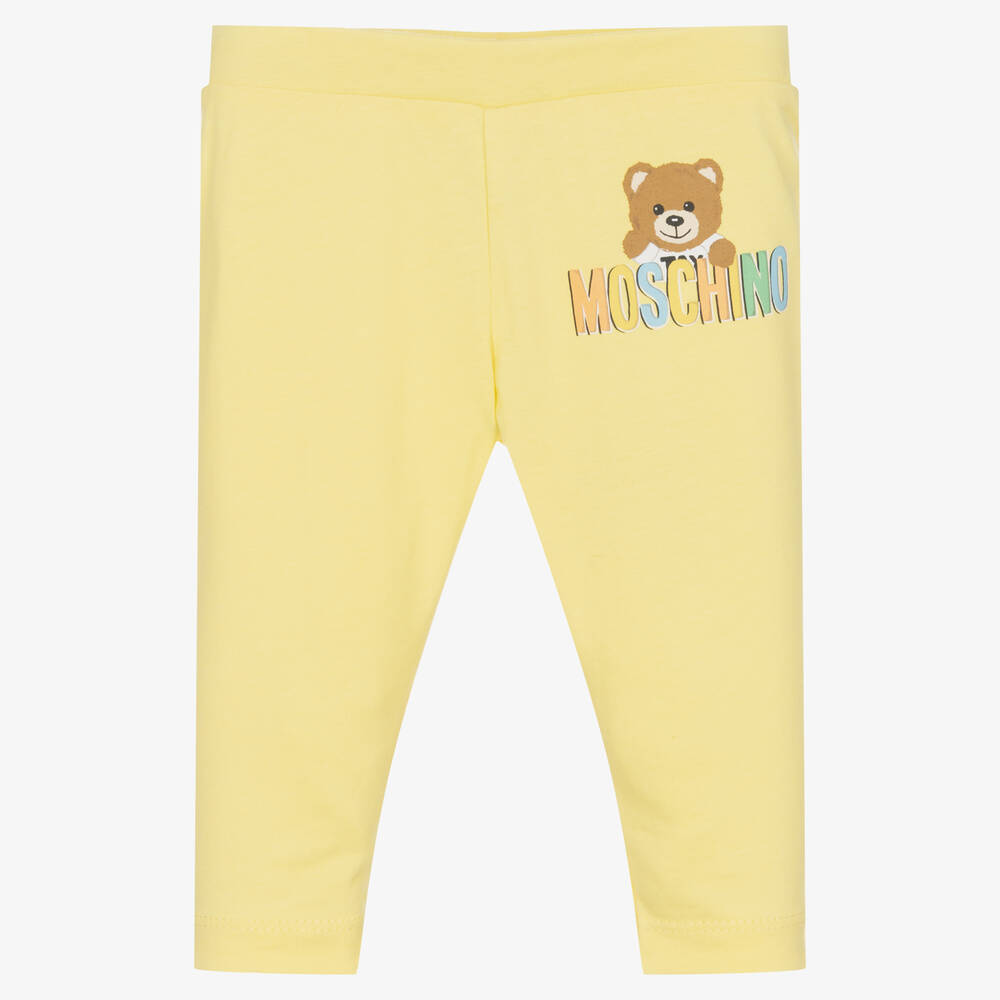 Moschino Baby - Yellow Cotton Teddy Bear Logo Leggings | Childrensalon