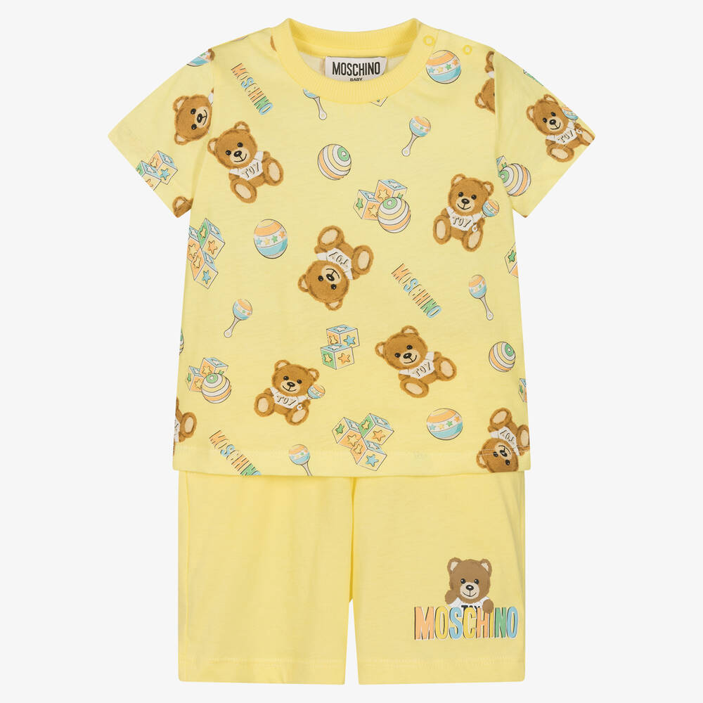 Moschino Baby - Gelbes Baumwollshorts-Set mit Teddy | Childrensalon