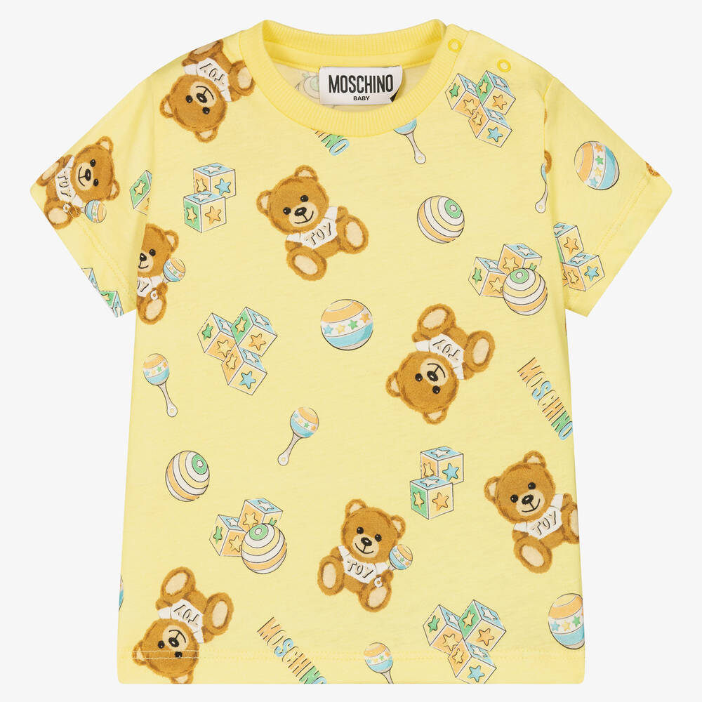Moschino Baby - Yellow Cotton Teddy Logo T-Shirt | Childrensalon