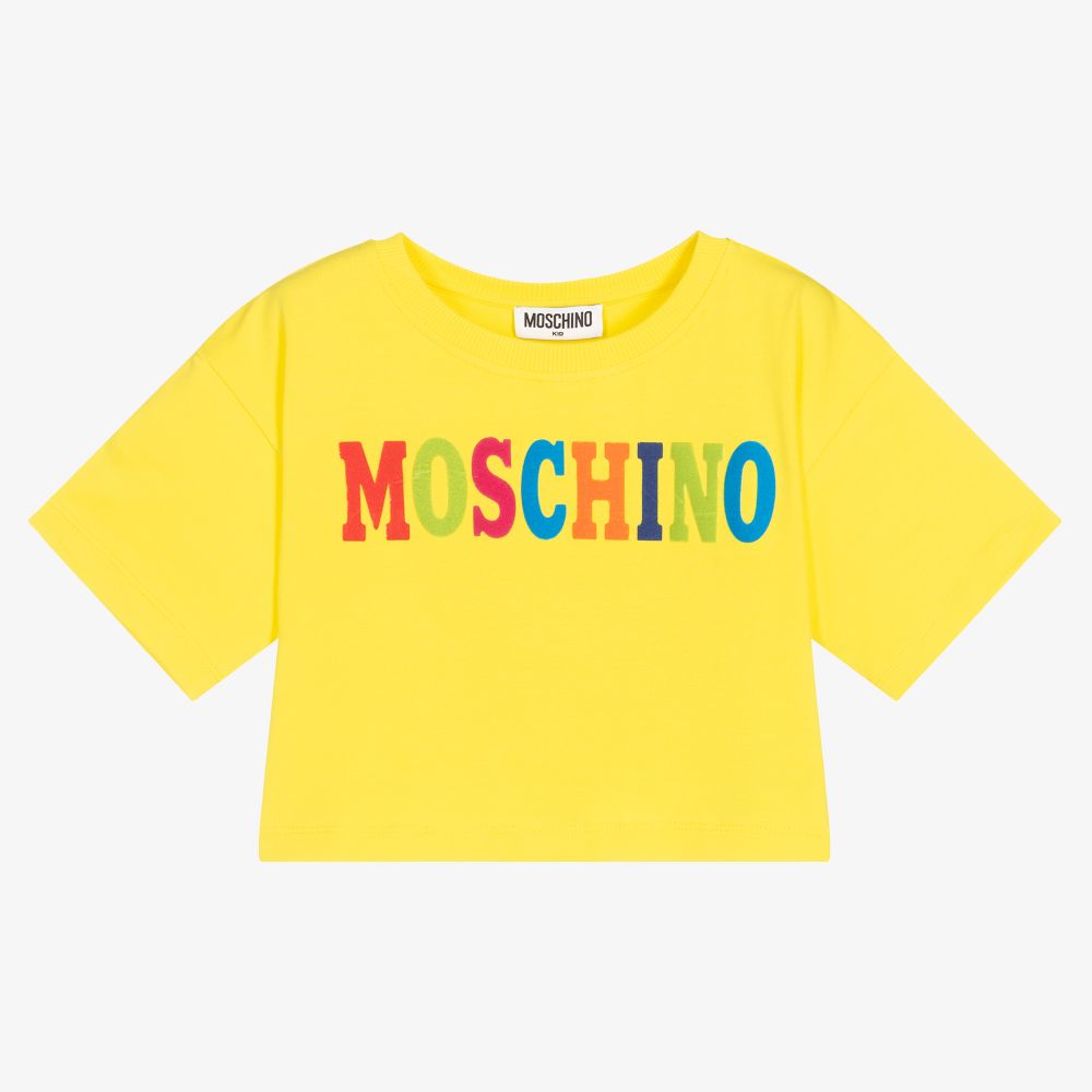 Moschino Kid-Teen - تيشيرت قصير قطن جيرسي لون أصفر للبنات | Childrensalon