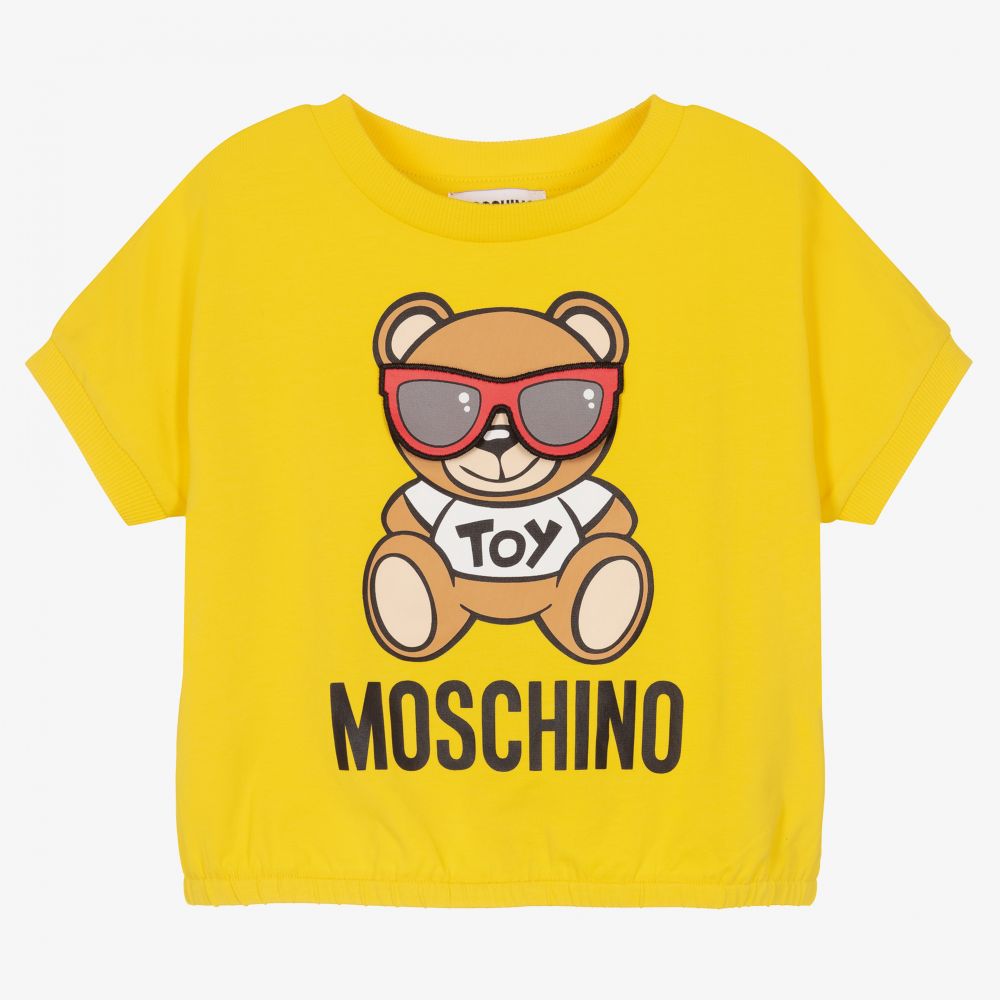 Moschino Kid-Teen - Gelbes T-Shirt mit Sonnenbrillen-Bär | Childrensalon