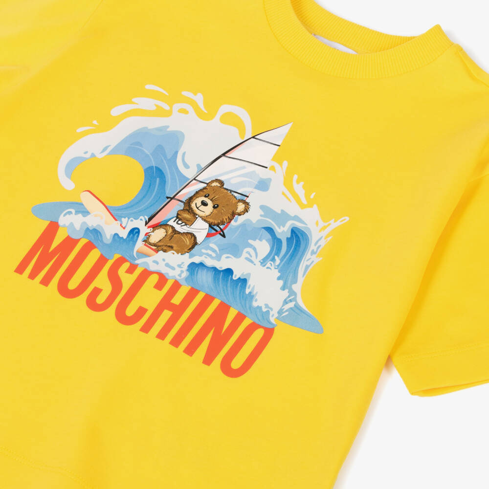 Moschino-Yellow Surfing Teddy Boys Tee | Childrensalon Outlet