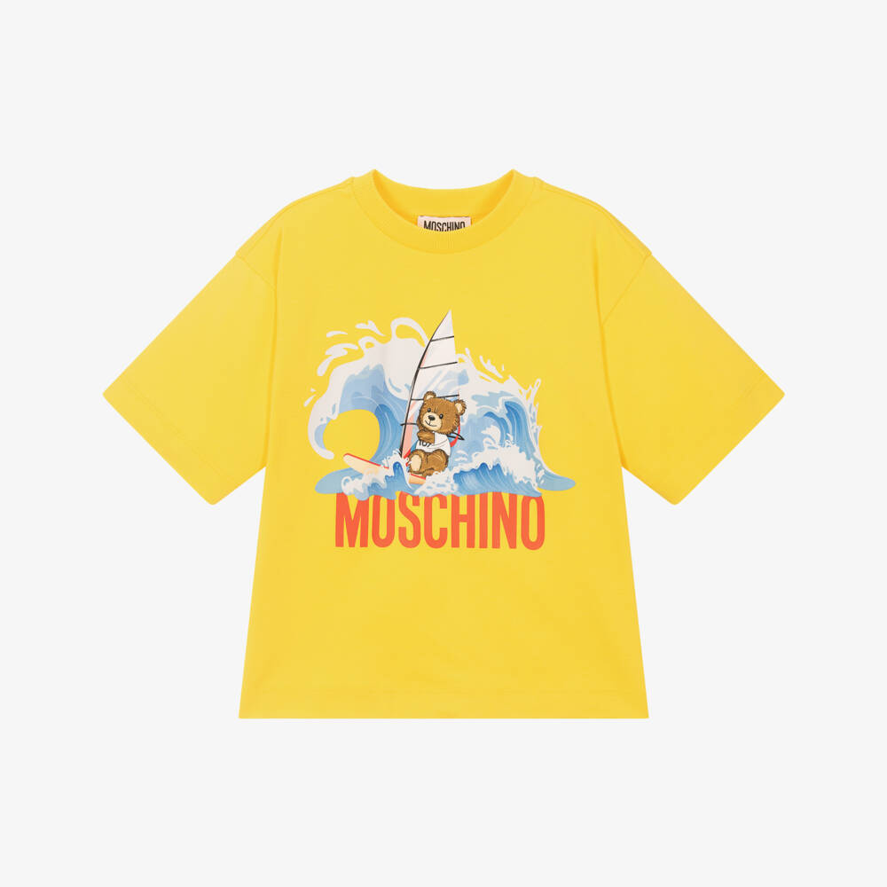 Moschino-تيشيرت أولاد أصفر بتصميم دمية تيدي راكب الأمواج | Childrensalon Outlet