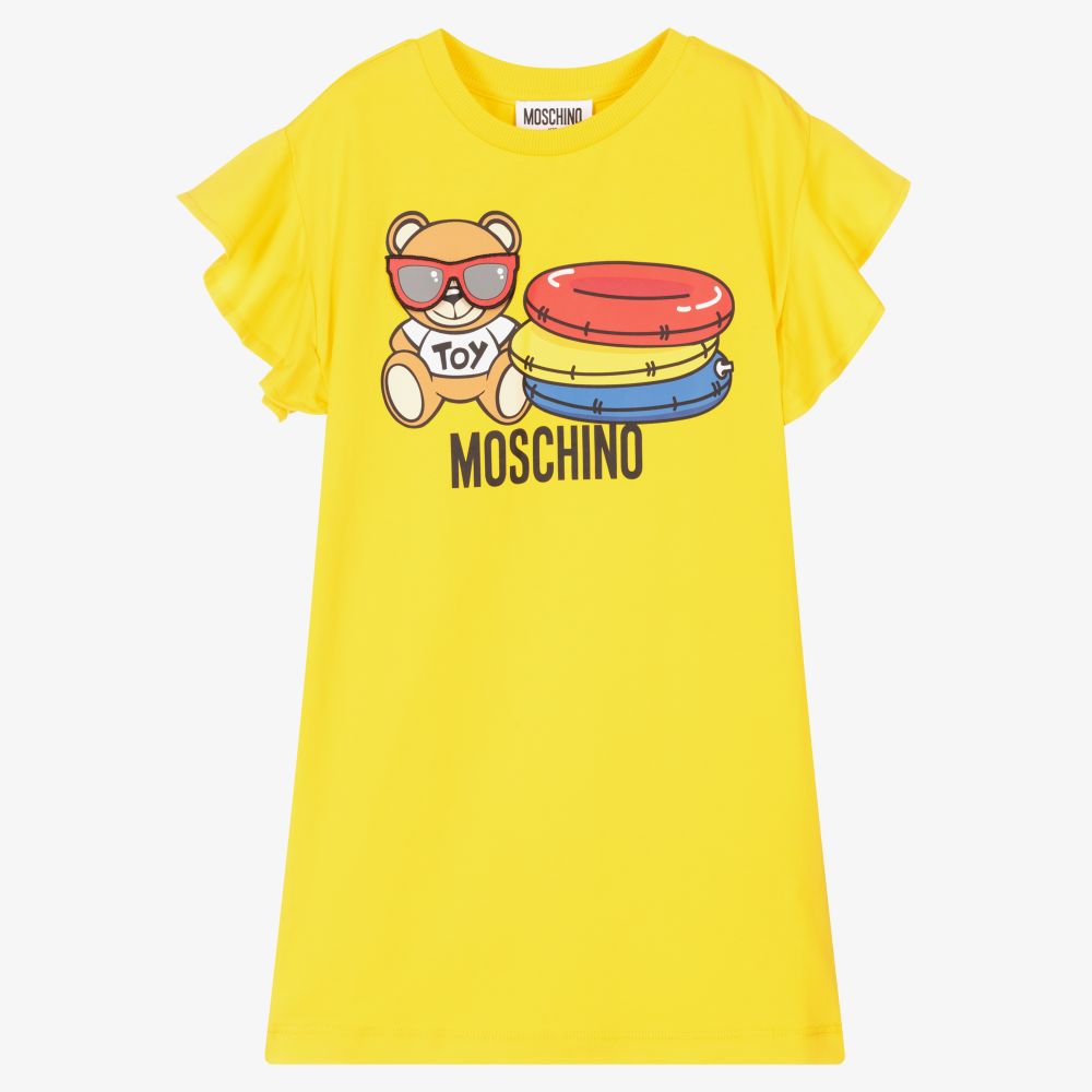 Moschino Kid-Teen - Gelbes Baumwollkleid mit Teddy | Childrensalon