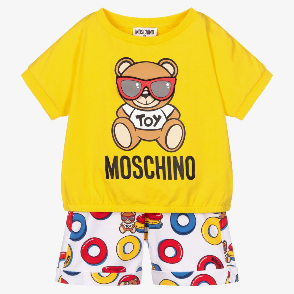 Moschino Kid-Teen - طقم شورت وتوب قطن جيرسي لون أصفر وأبيض للأولاد | Childrensalon