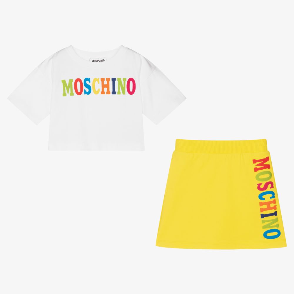 موسكينو Kid-Teen-طقم تنورة قطن جيرسي لون أصفر وأبيض | Childrensalon Outlet