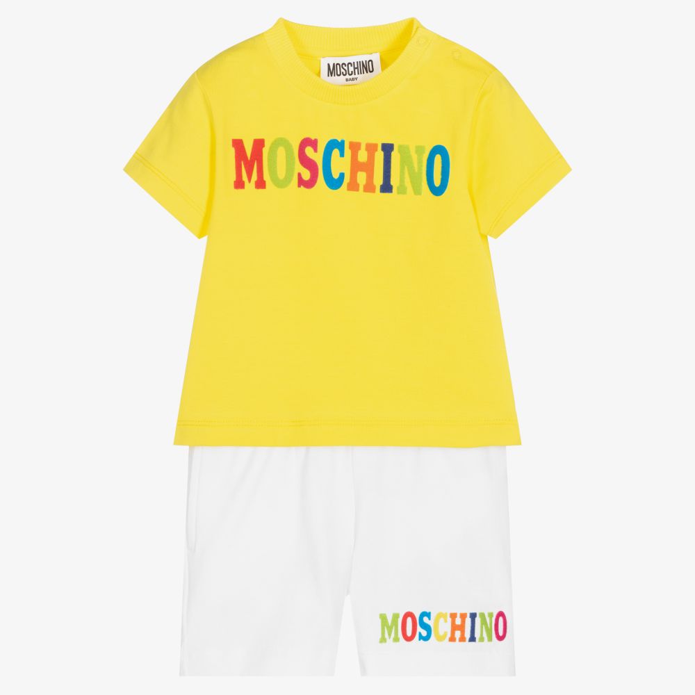 Moschino Baby - طقم شورت قطن جيرسي لون أصفر وأبيض للأطفال | Childrensalon