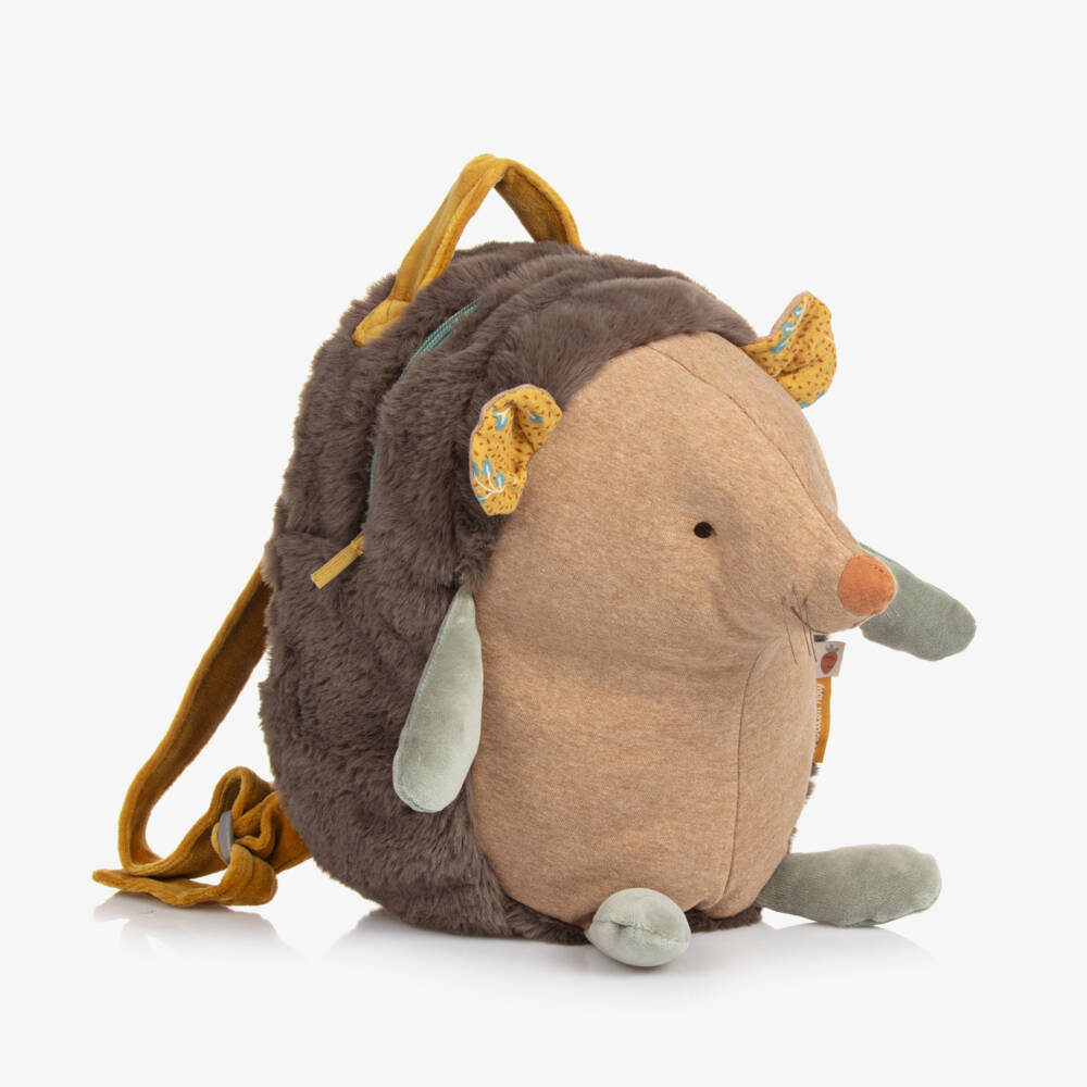 Moulin Roty-Boys Plush Brown Hedgehog Backpack | Childrensalon Outlet