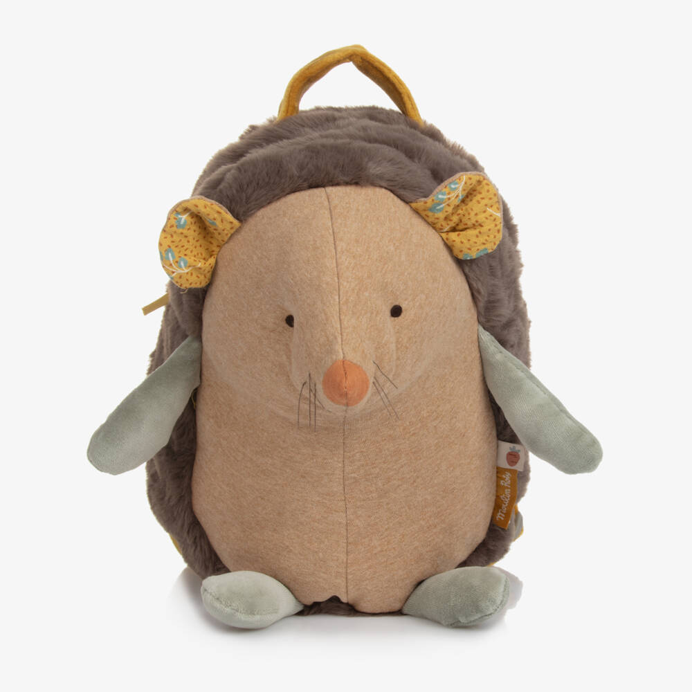 Moulin Roty-Boys Plush Brown Hedgehog Backpack | Childrensalon Outlet