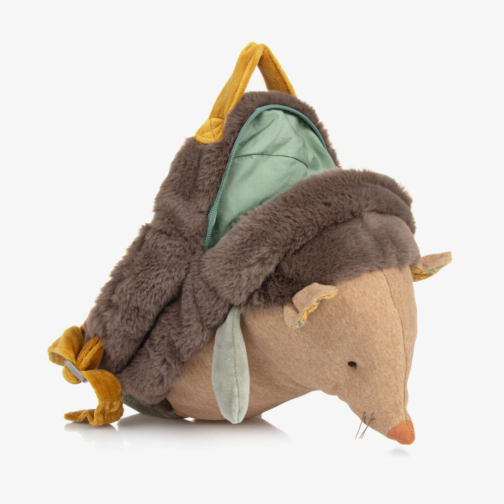 Moulin Roty-Boys Plush Brown Hedgehog Backpack | Childrensalon Outlet