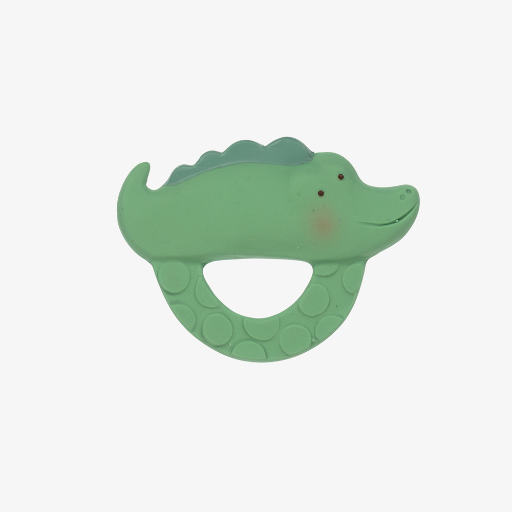 Moulin Roty - عضّاضة تمساح مطاط طبيعي لون أخضر للأطفال (11.5 سم) | Childrensalon