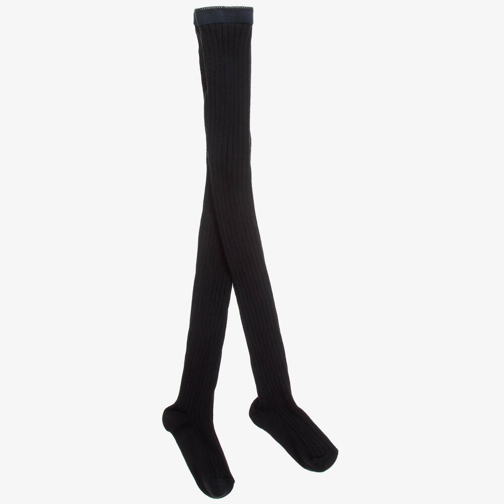 MP-Navy Blue Ribbed Cotton Tights | Childrensalon Outlet