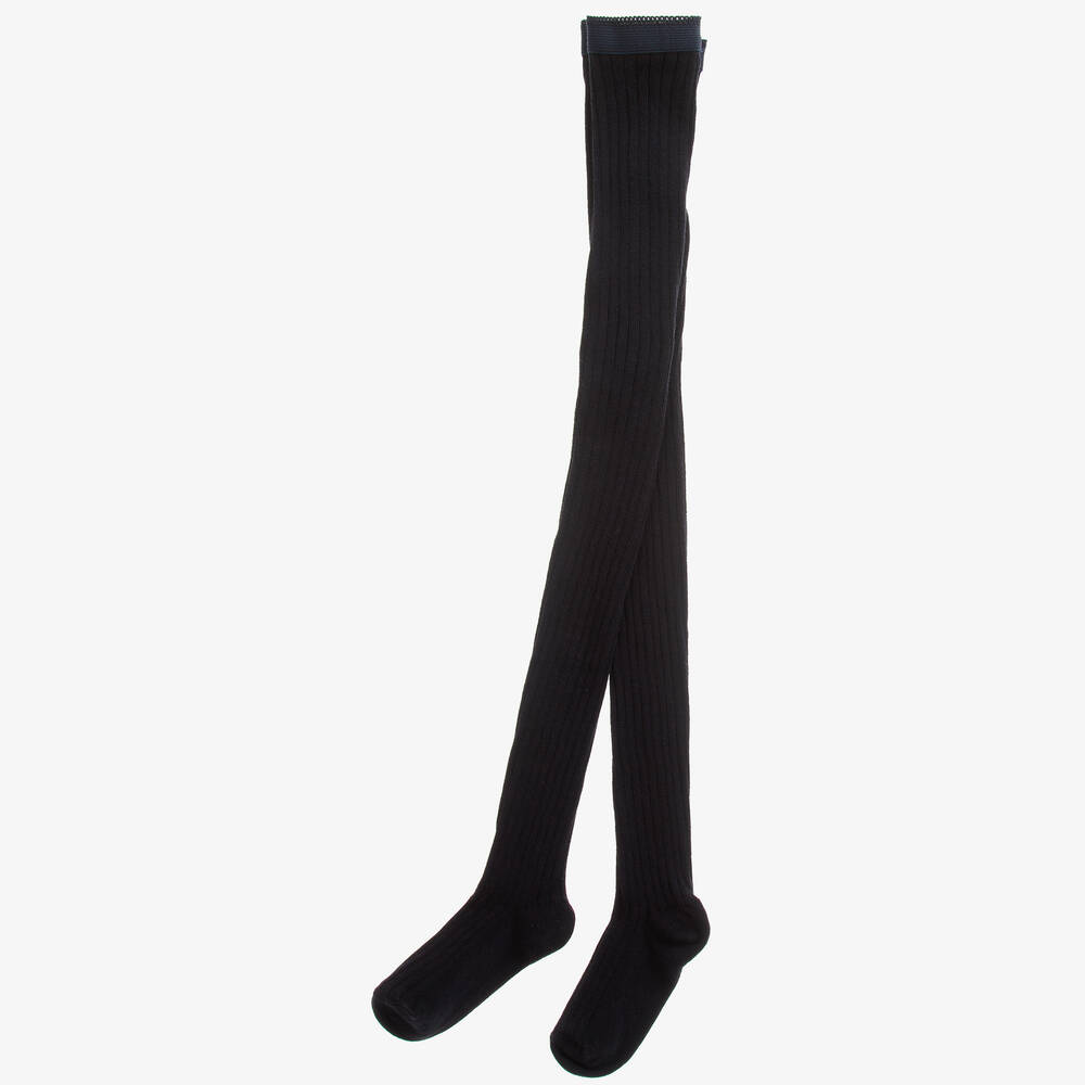 MP-Navy Blue Ribbed Cotton Tights | Childrensalon Outlet