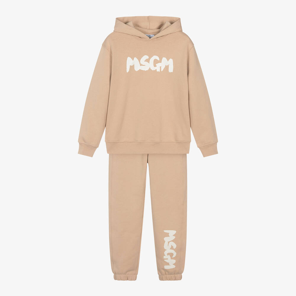 MSGM-Beige Cotton Hooded Tracksuit | Childrensalon Outlet