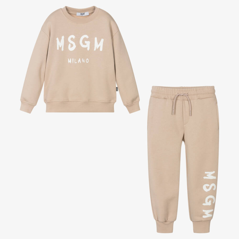 MSGM-Beige Cotton Jersey Tracksuit | Childrensalon Outlet