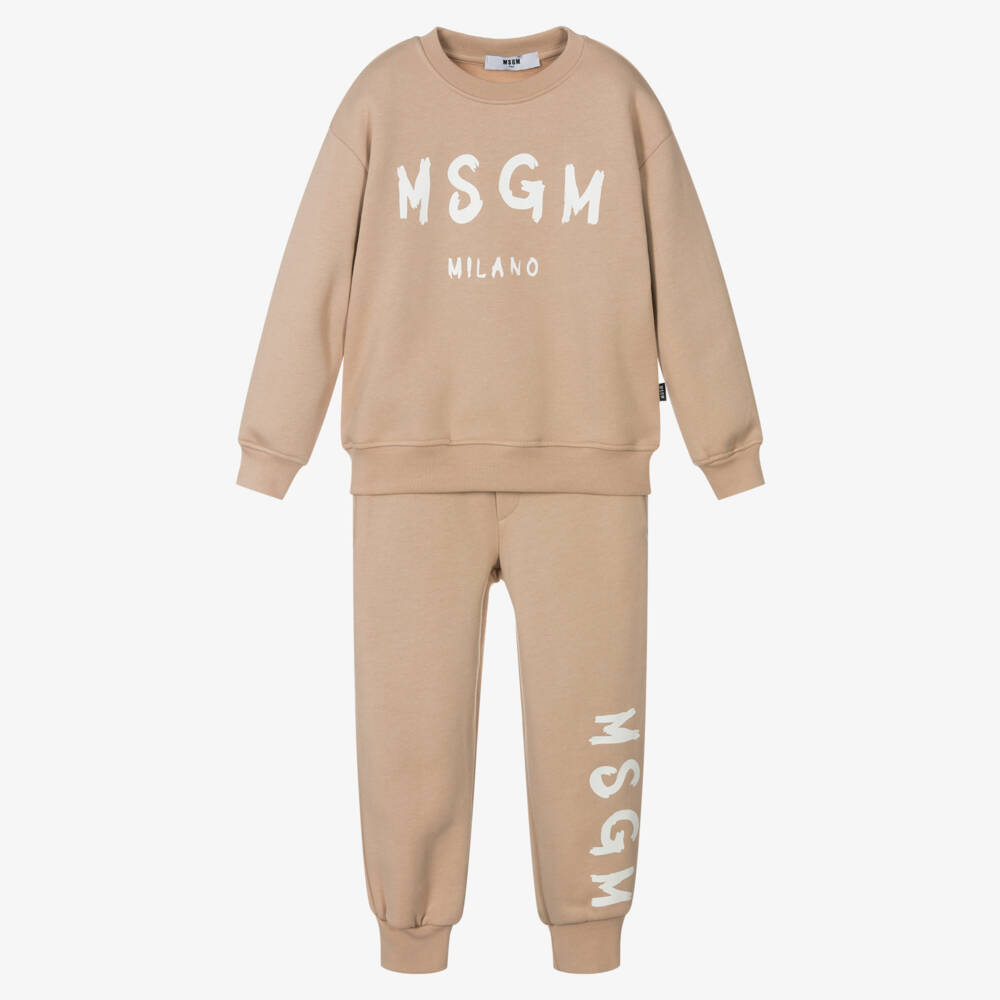 MSGM-Beige Cotton Jersey Tracksuit | Childrensalon Outlet