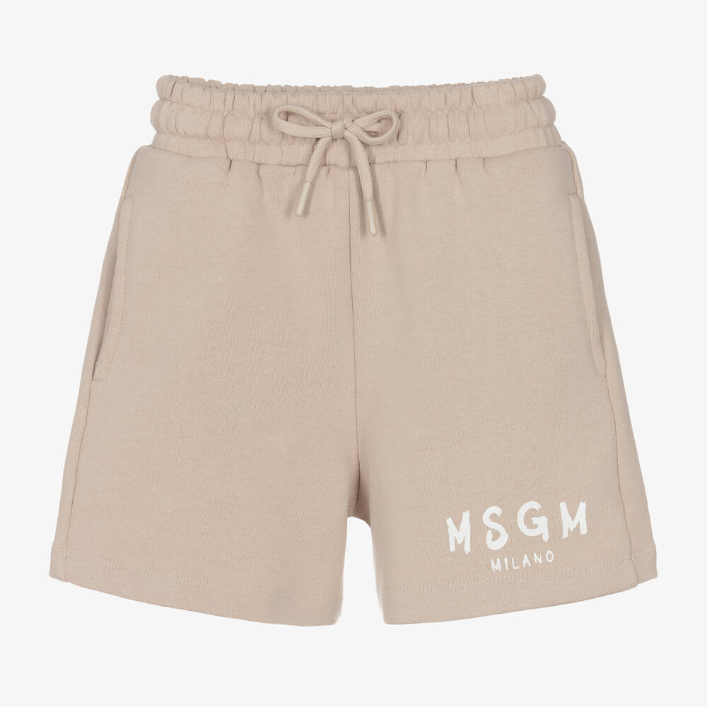 MSGM - Beige Cotton Logo Shorts | Childrensalon