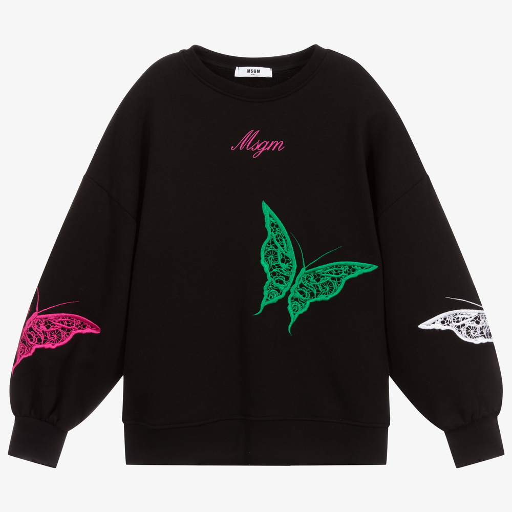 MSGM - Black Butterflies Sweatshirt | Childrensalon