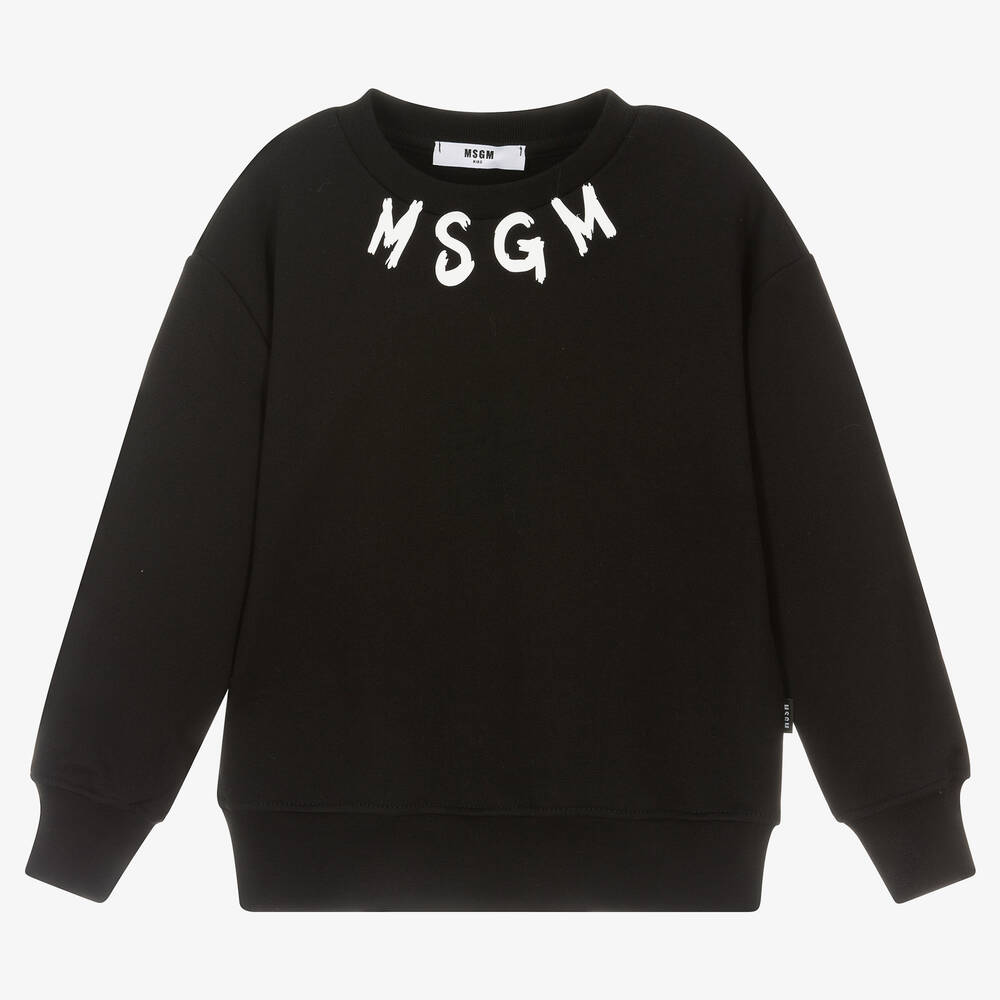 MSGM - Black Cotton Brushed Logo Sweatshirt | Childrensalon