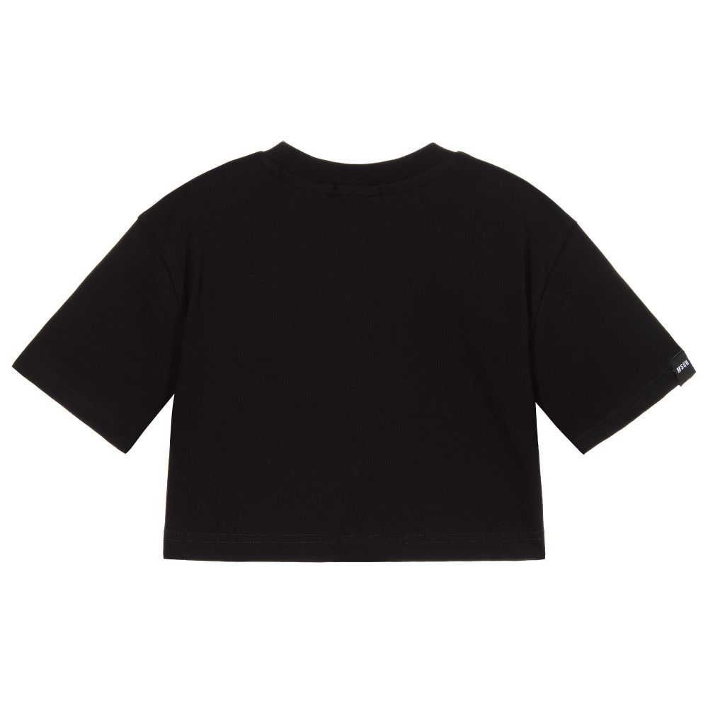 Tシャツ・カットソー MSGM COTTON CROPPED TOP MSGM - Black Cotton Cropped T-Shirt | Childrensalon Outlet