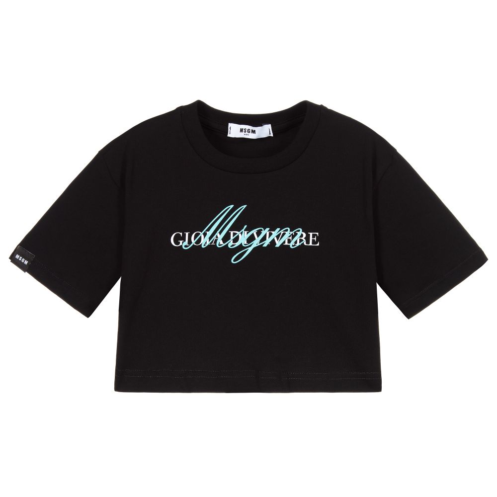 MSGM - Schwarzes, kurzes Baumwoll-T-Shirt | Childrensalon