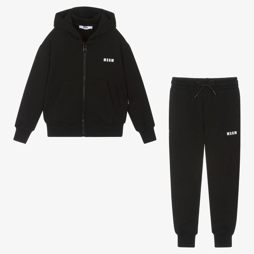 MSGM-Black Cotton Hooded Tracksuit | Childrensalon Outlet
