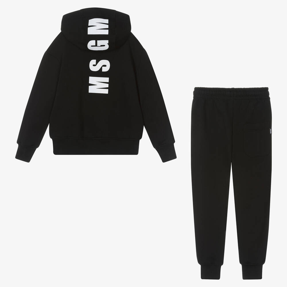 MSGM-Black Cotton Hooded Tracksuit | Childrensalon Outlet