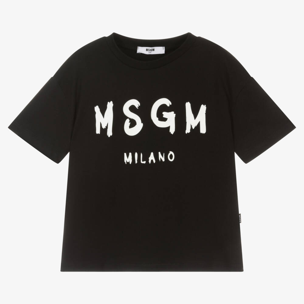 MSGM-Black Cotton Jersey T-Shirt | Childrensalon Outlet