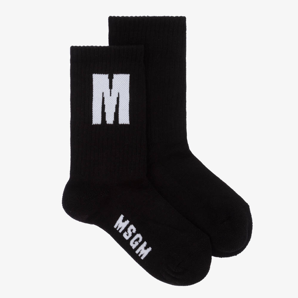 MSGM - جوارب قطن مضلّع لون أسود | Childrensalon