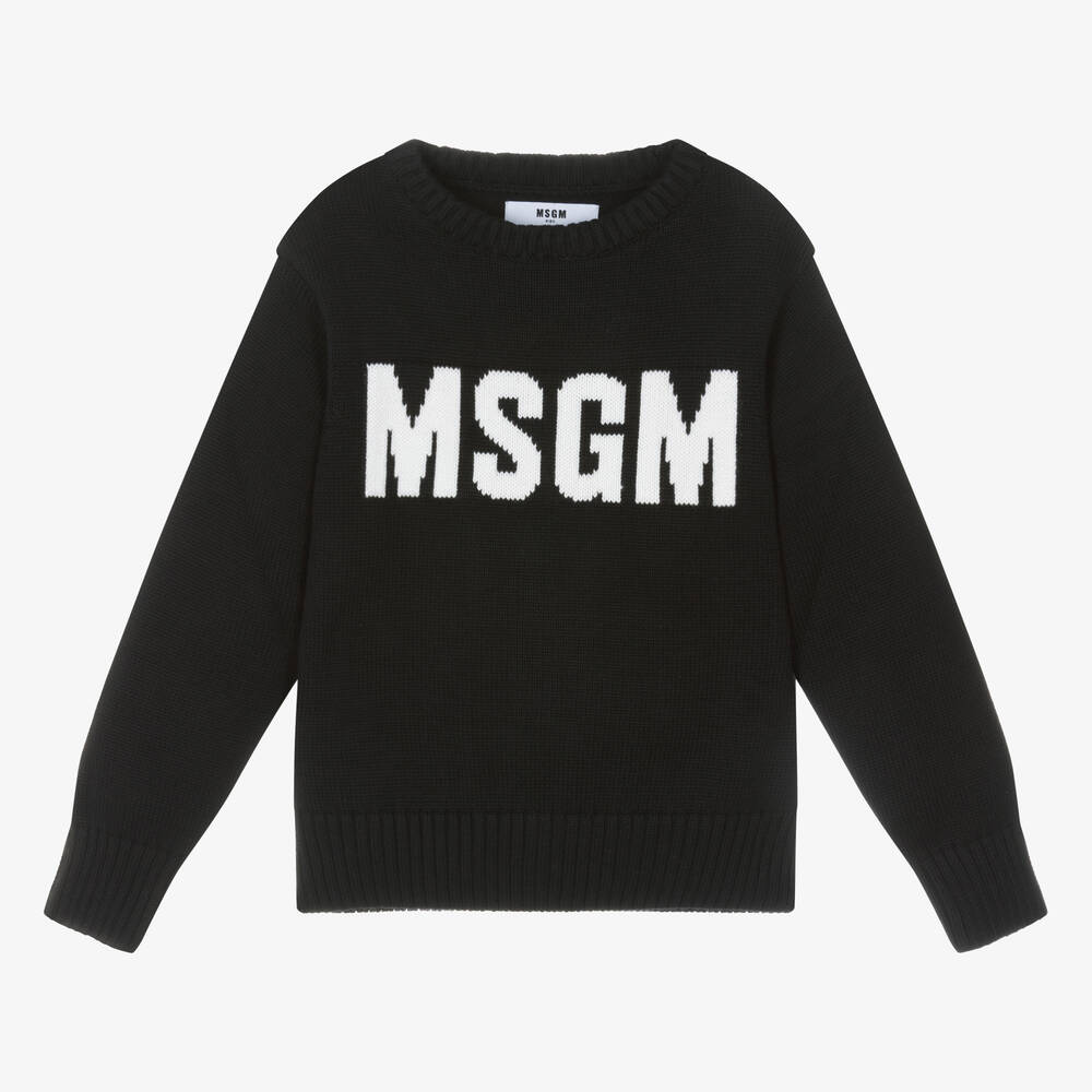 MSGM - Black Knitted Cotton Sweater | Childrensalon