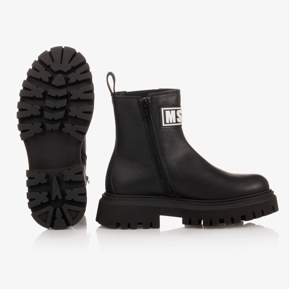 MSGM - Black Leather Chelsea Boots | Childrensalon Outlet