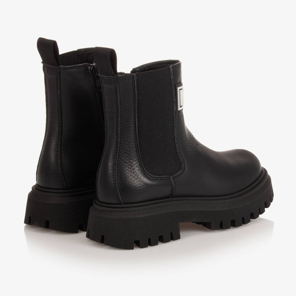 MSGM-Black Leather Chelsea Boots | Childrensalon Outlet
